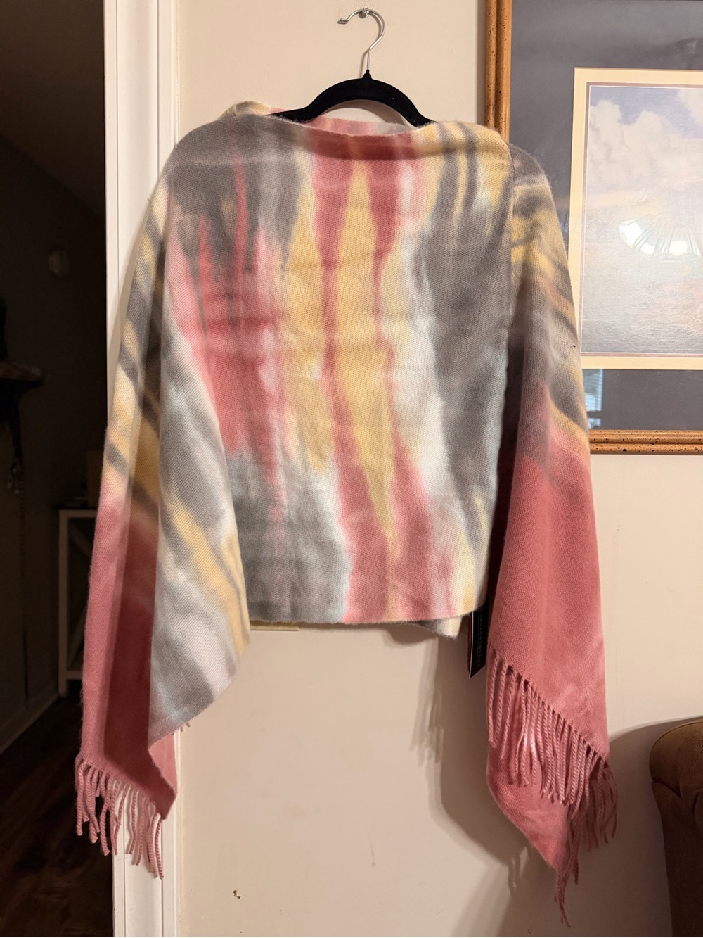 NWT Soft Tie-Dye Fringe Women's Sweater - Pink, Yellow & Gray
